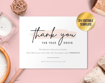 Editable Business Thank You Cards, DIY Thank You Card, Care card, Packaging Insert, Printable Review Cards, Customer Thank You Order Card,