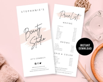 DIY Price List Template - Editable Menu - Beauty Salon Price List -Beauty Studio Printable Price Guide -  Pink Price Sheet - Unlimited Edits