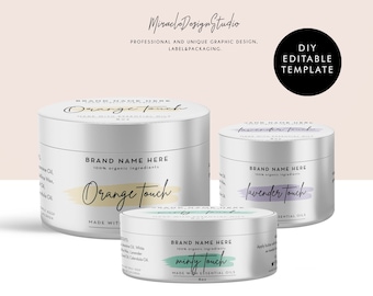 DIY label templates, Editable body product labels, Wrap around jar label design, Body Butter Label Template,, Body Cream Jar, Circle top