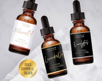 Editable product label - Stylish Essenial Label Design DIY gold foil label Custom Product Dropper Label - Bottle Label Template 2oz 4oz Oil