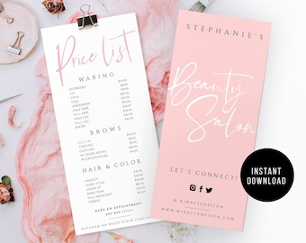 DIY Price list, Editable Menu Template, Customizable Beauty Salon Price List, Printable Price Guide, DIY Menu, Price Sheet Template Design