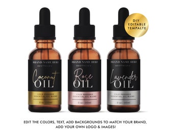 Custom Product Label - DIY Editable Label Template - Stylish Dropper Essential Oil Label Design - DIY Label Bottle Label - 1oz 2oz 4oz label