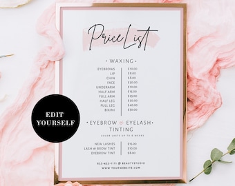 Business Price List - Printable Price List Template -  Custom List - Printable Price Guide - DIY Pricing List - Editablle Price List 5x7''