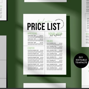 Restaurant Food Menu, DIY Business Menu Template, Editable DIY Template Price List, Customizable Menu Design, Printable Price List Template