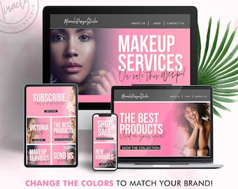 Website Banner Templates, DIY Editable Online Shop Web Design, Cosmetic Salon Thumbnails, Shopify Design, Stylish Pink Feminine Site Temlett