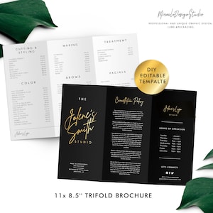 DIY Trifold Brochure - Price List Template - Editable Menu - Beauty Salon Priceing List - Printable Price Guide - Gold Price Sheet Template