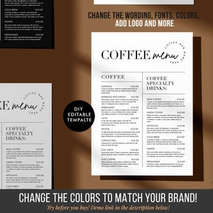 Editable Template Price List, Coffee Bar Price List, Restaurant Food Menu, DIY Coffee Menu, Customizable Design, Cafe Business printables