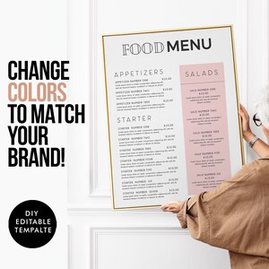 Restaurant Food Menu, DIY Customizable Price list, Business Menu Template, Editable template design, DIY Printable Pricing List Template