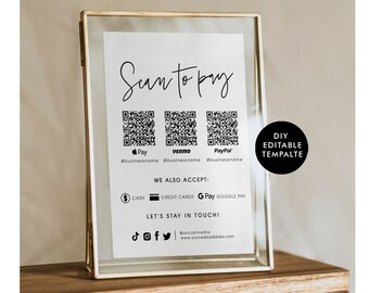 Payment Sign Template, Scan to Pay Sign, Scan to Pay Template, Cash App Sign, Venmo, Printable Template Design, Salon sign, DIY Price list