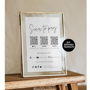Payment Sign Template, Scan to Pay Sign, Scan to Pay Template, Cash App Sign, Venmo, Printable Template Design, Salon sign, DIY Price list