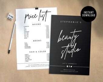 Business Price List Template - DIY Menu - Customizable Beauty Price List - Printable Price Guide -Editable Stylish Menu Design- Price Sheet