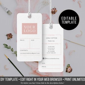 Editable Hanging Tags Template - DIY Hang Tag 3.5x2&#39;&#39; - Product Label Custom Tag - Product label - Printable Hang Tag -  Clothing Hang Tag