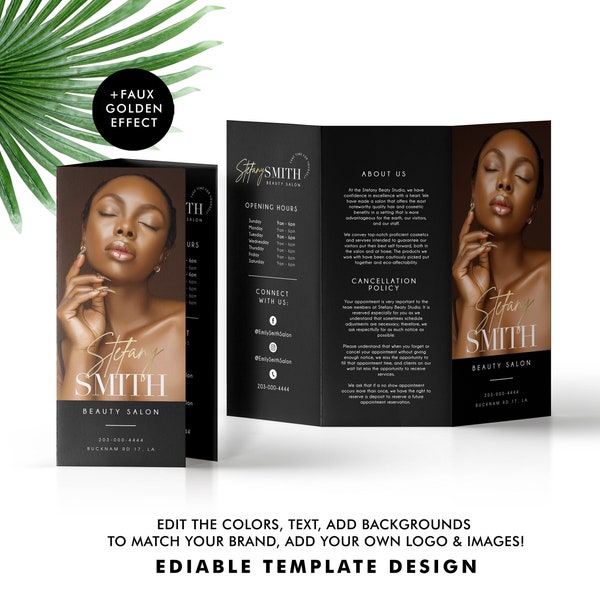 Editable Feminine Trifold Brochure, DIY Stylish  Beauty Salon Price List, Business Pricing List, Editable Template Design - Spa, Hair Makeup
