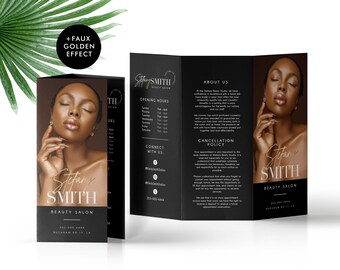 Editable Feminine Trifold Brochure, DIY Stylish  Beauty Salon Price List, Business Pricing List, Editable Template Design - Spa, Hair Makeup