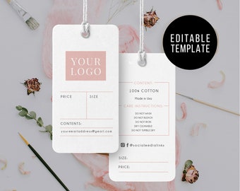 Editable Hanging Tags Template - DIY Hang Tag 3.5x2'' - Product Label Custom Tag - Product label - Printable Hang Tag -  Clothing Hang Tag
