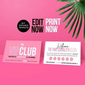 Loyalty Card Template, Editable Small Business card Template, Rewards Program DIY Card Beauty Business Lash, Nails, Hair, Feminine Vip Card