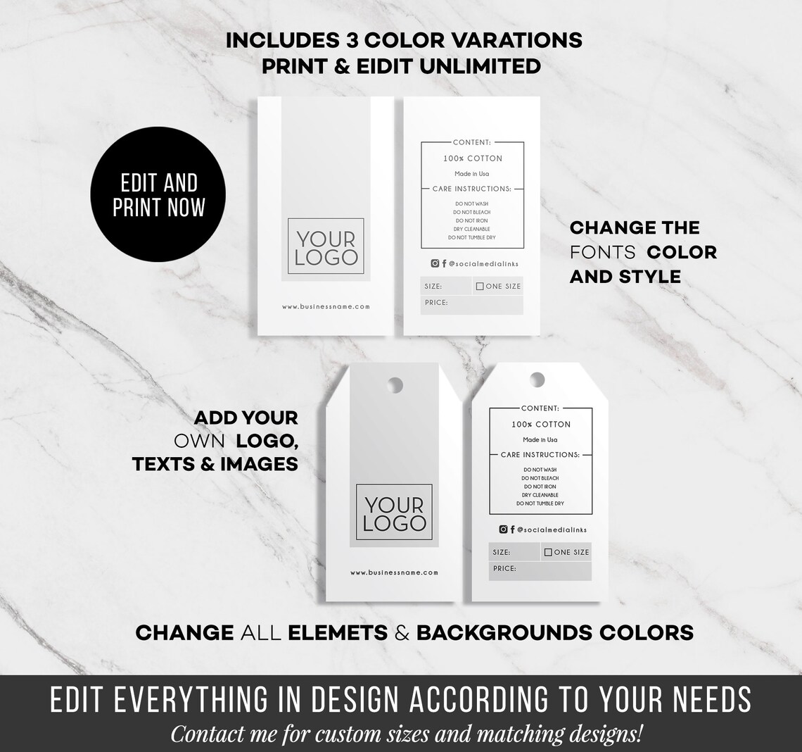 DIY Hang Tag Template Editable Hang Tag Custom Clothing Tag Etsy