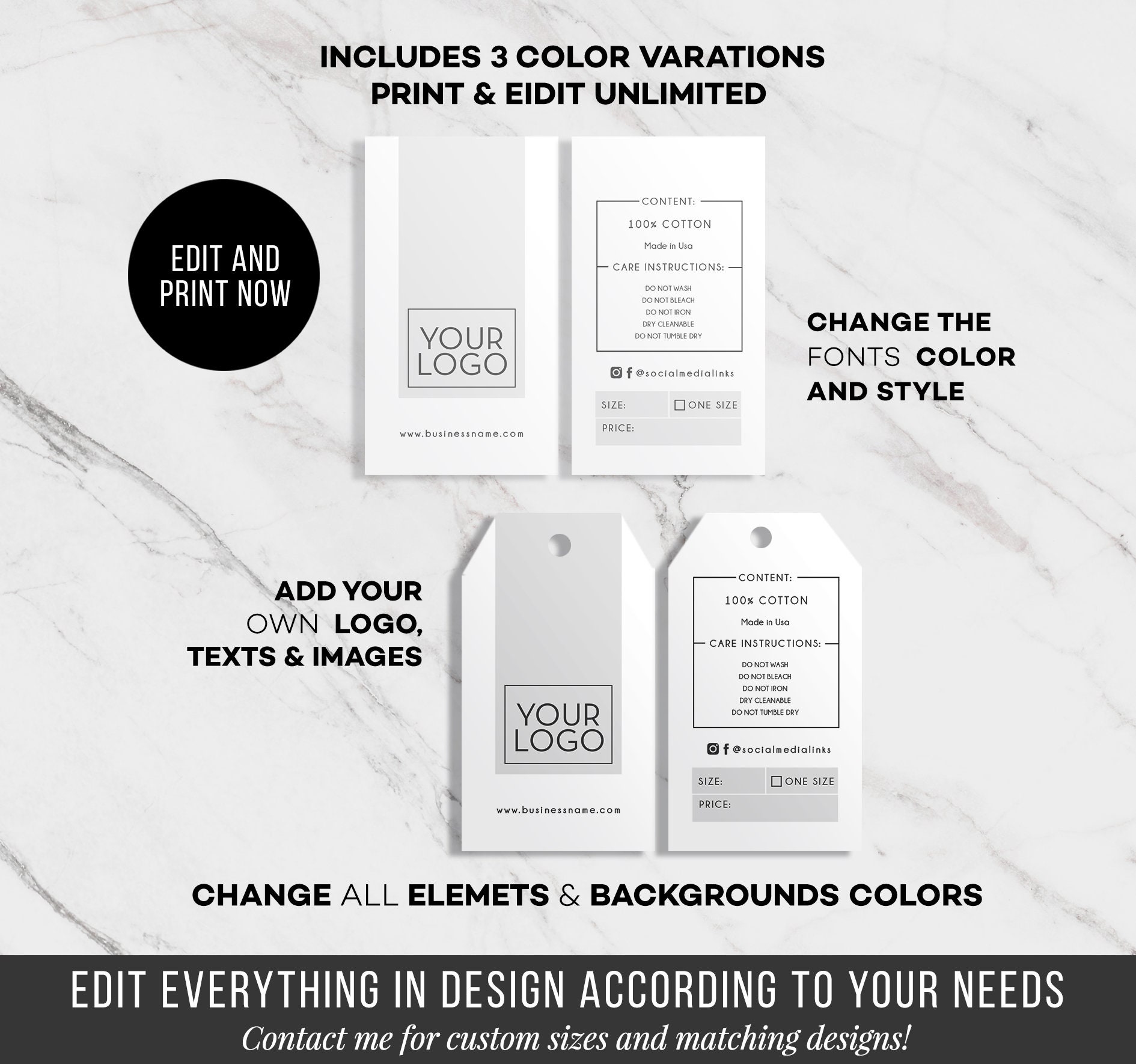 DIY Hang Tag Template Editable Hang Tag Custom Clothing Tag Etsy