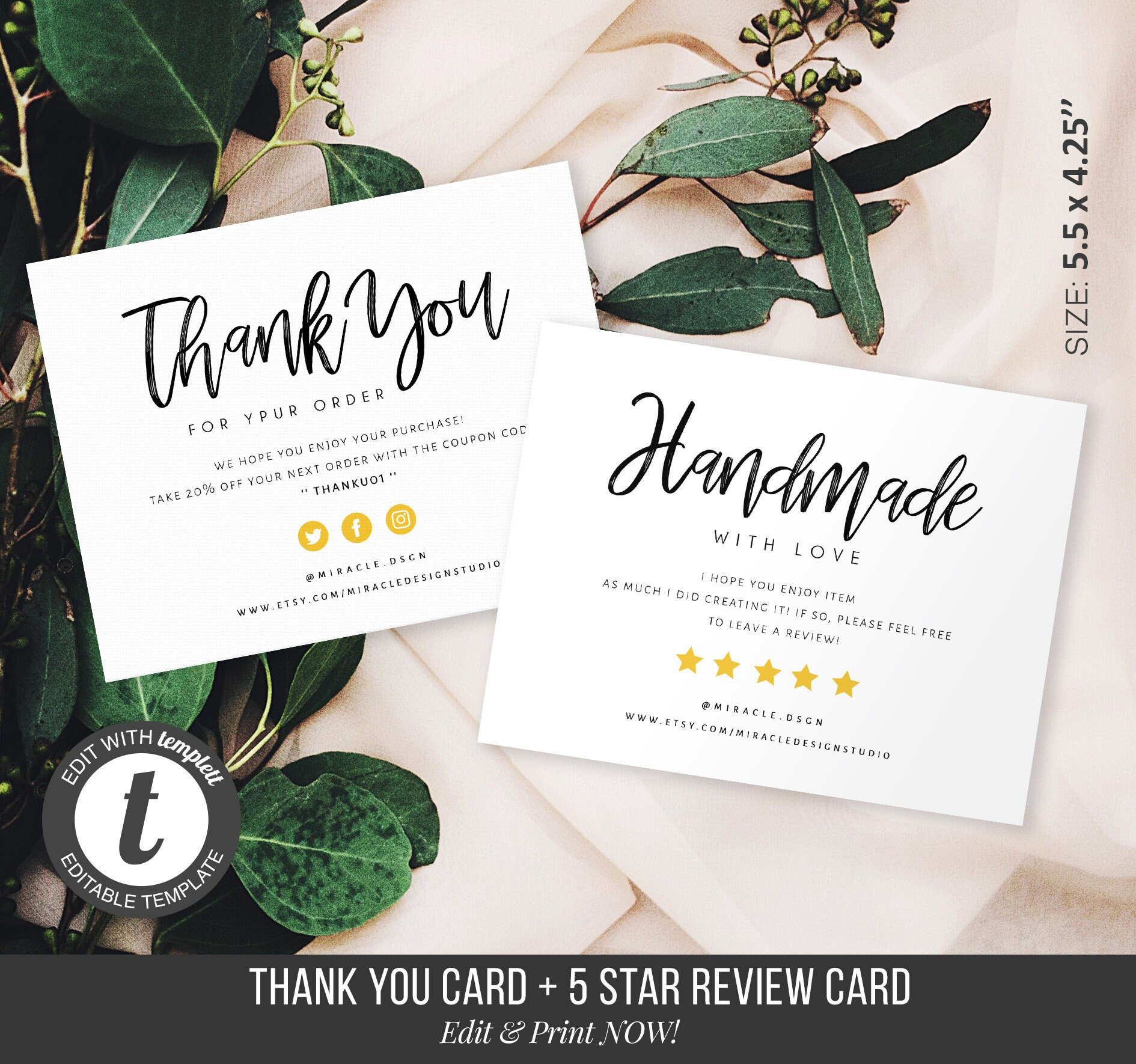 business thank you cards set - seller card - printable packaging