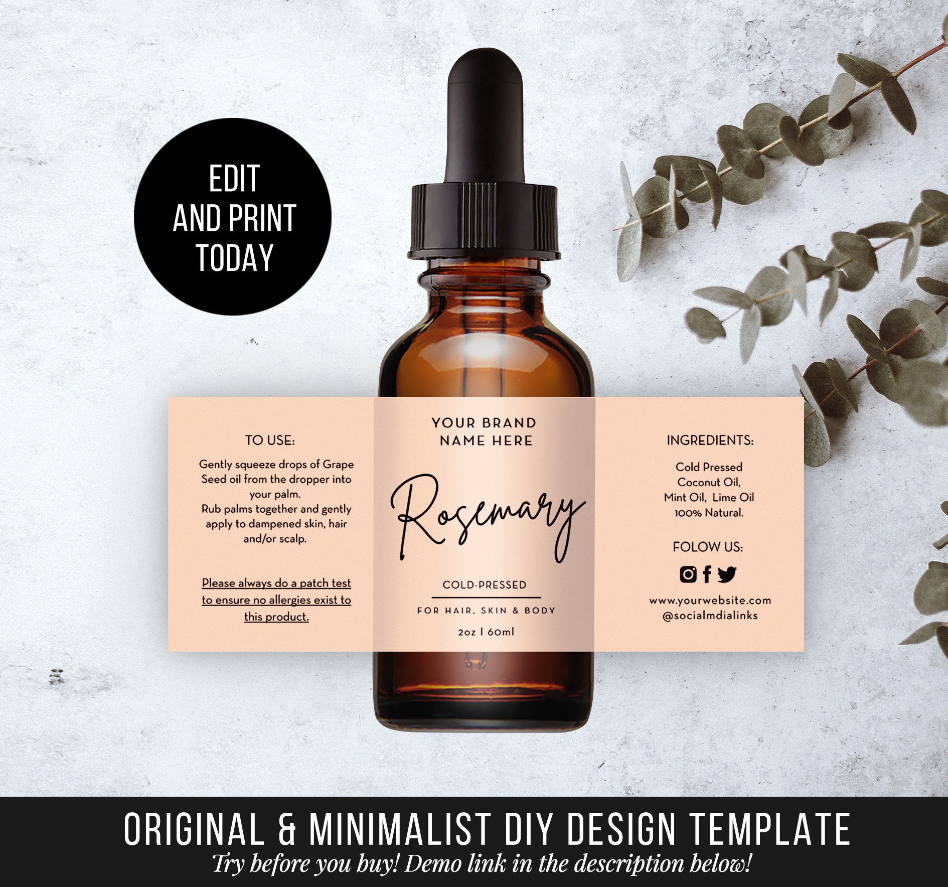 DIY Label Bottle Label - Custom Product Label - Editable Label Template ...
