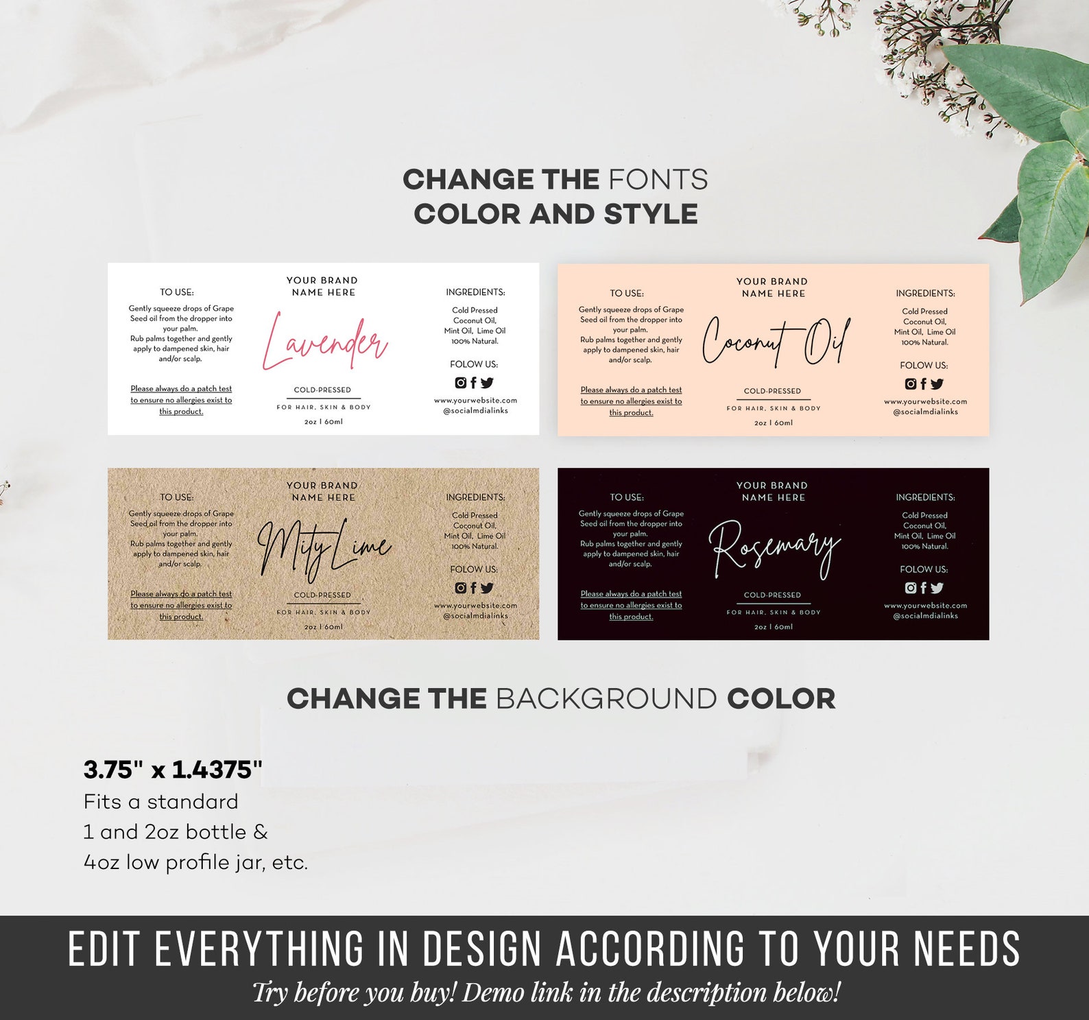 DIY Label Bottle Label - Custom Product Label - Editable Label Template ...