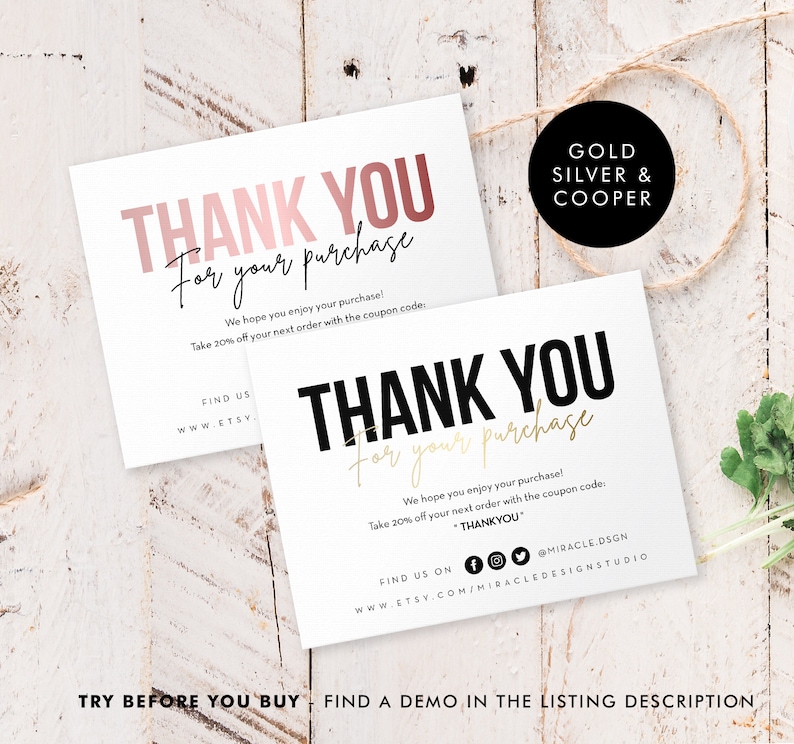 Business Thank You Card Order Inserts Template Instant Etsy