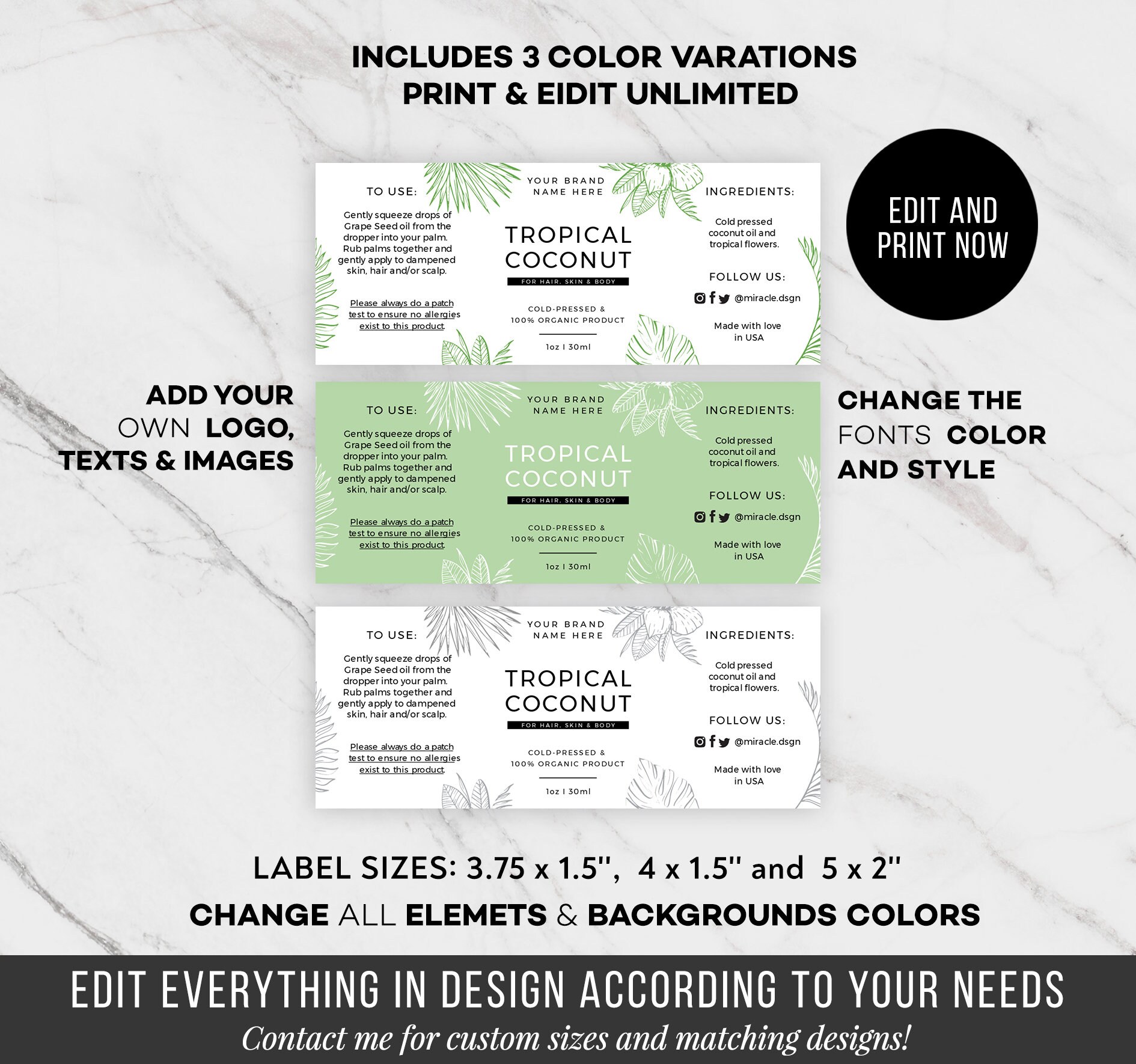 DIY Bottle Label Custom Tropical Shower Gel Label Template Etsy