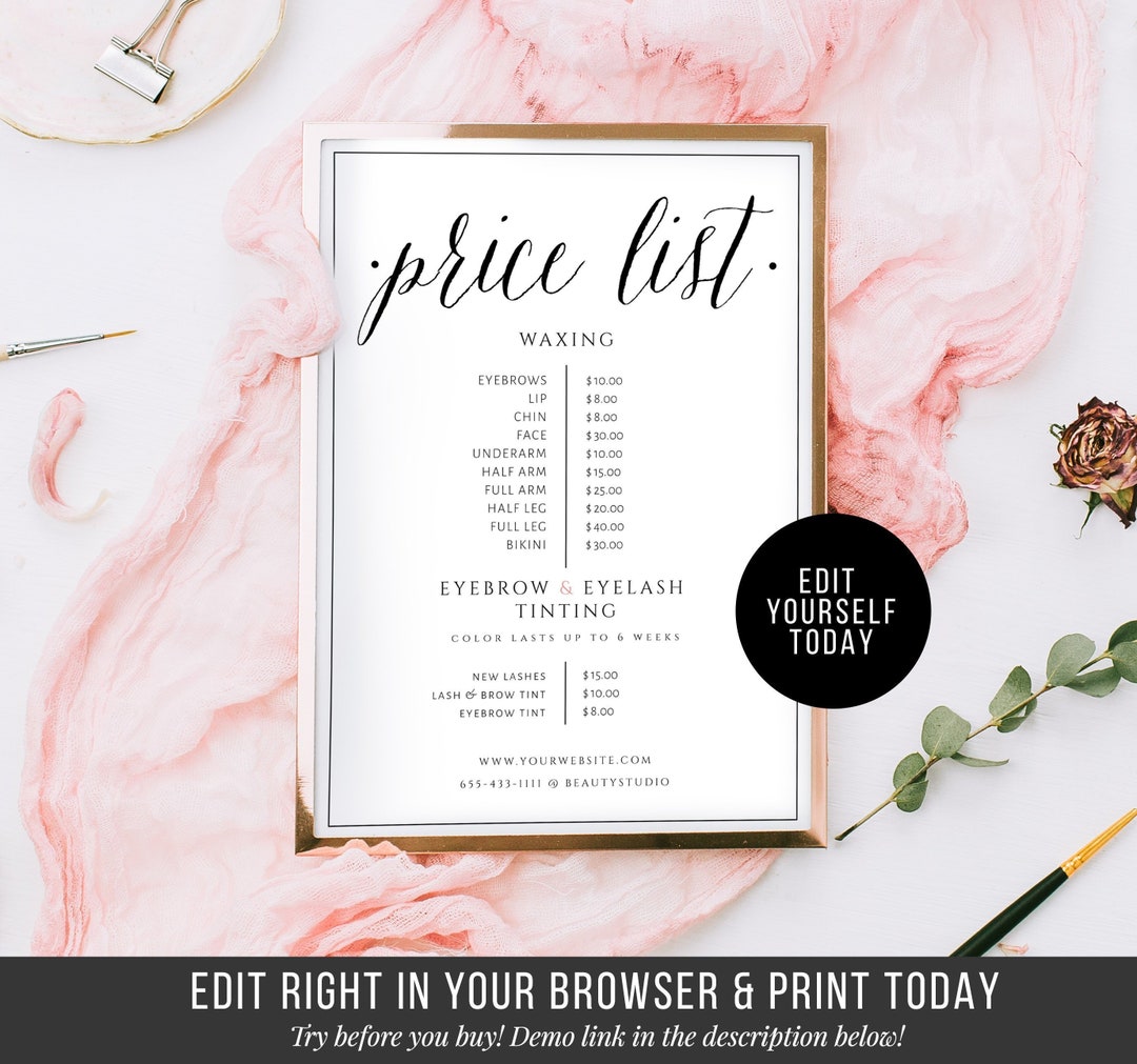 Price List Template DIY Pricing List Printable Price List Custom Price
