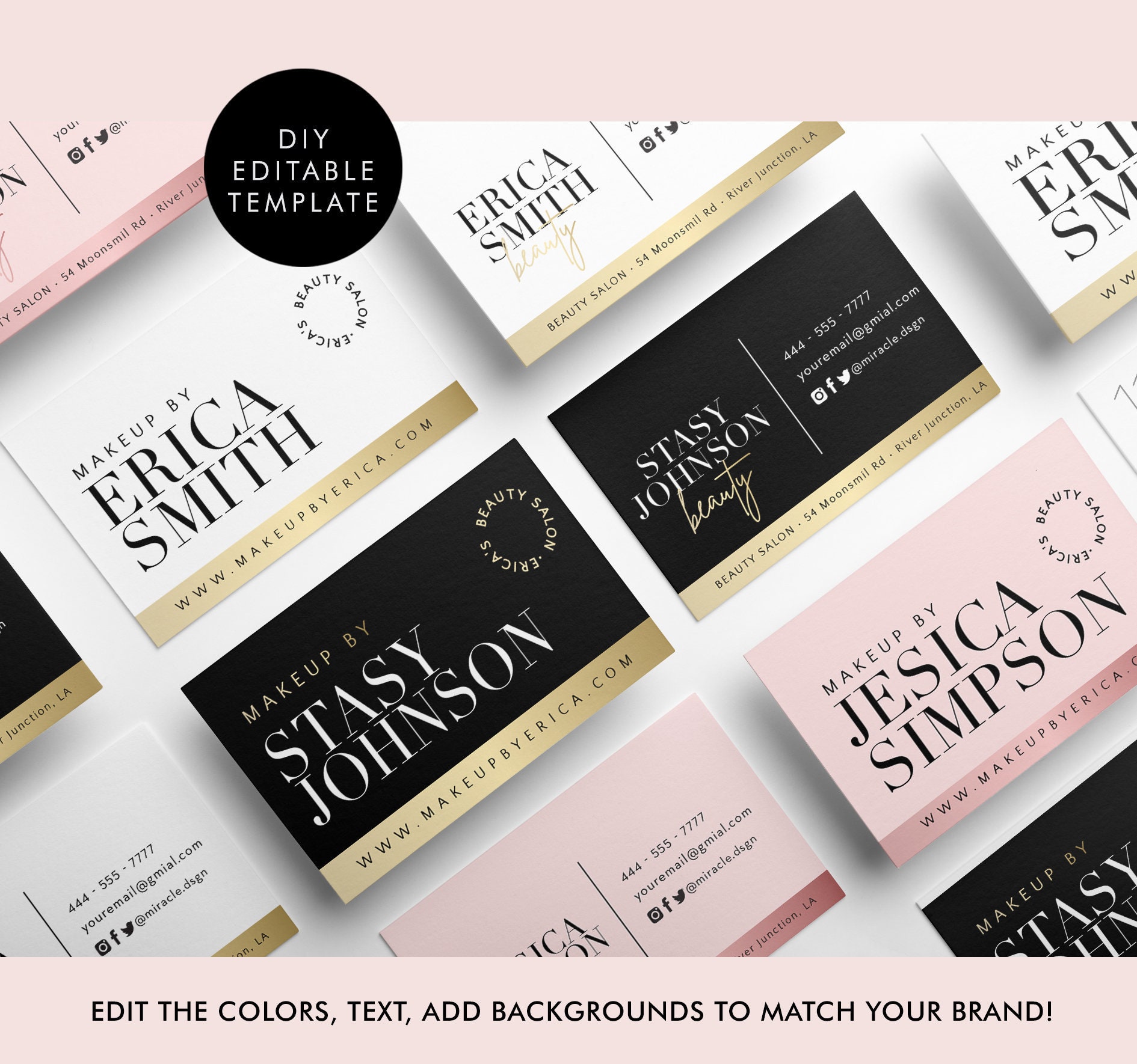 Editable Business Card Template - DIY Business Card - Printable Beauty Business Card - Online Store Cards Calling Cards Business Stationery