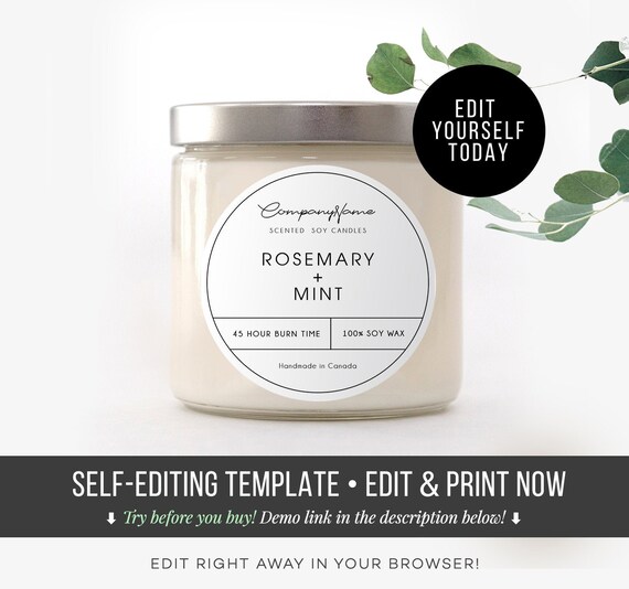 Soy candle labels - Editable label - Product label template - DIY Label - Printable label - Minimal round label design 3'' - Business Label