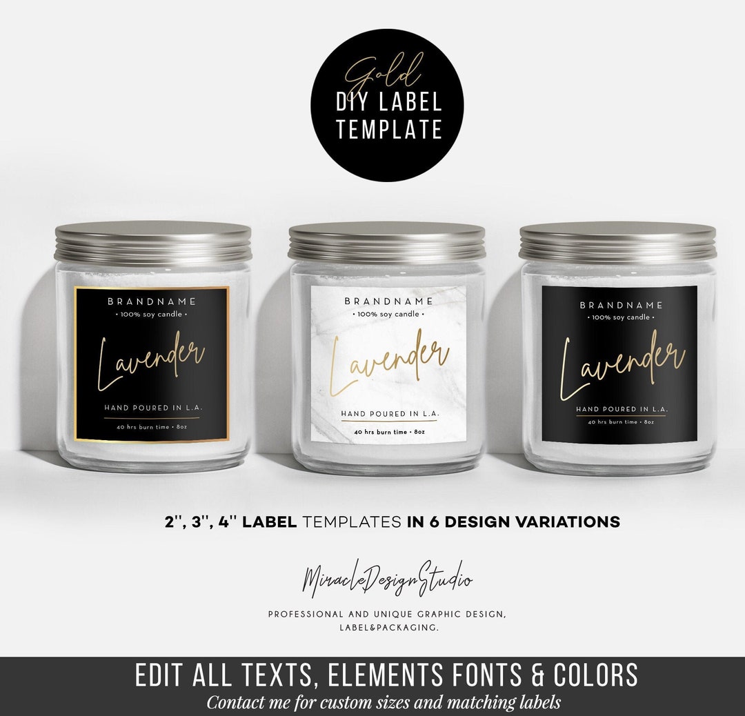 DIY Candle Labels 2x2'', 3x3'', 4x4'' - Editable Label Tempalte - Gold ...