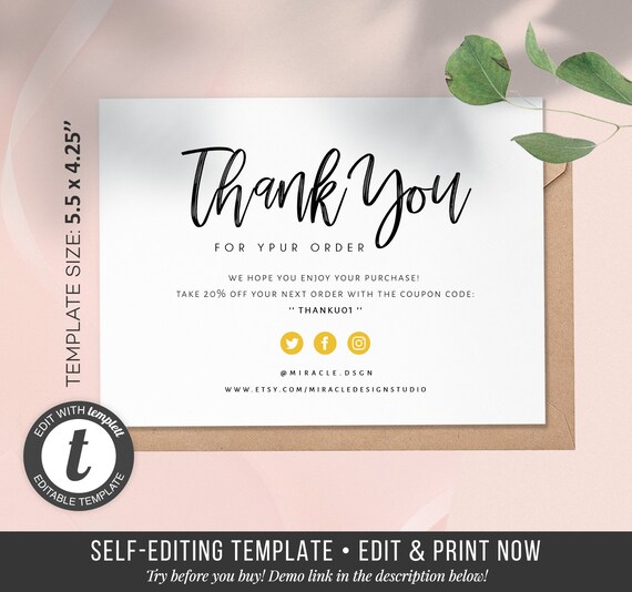 Business Thank You Cards Set Seller Card Printable Etsy Singapore