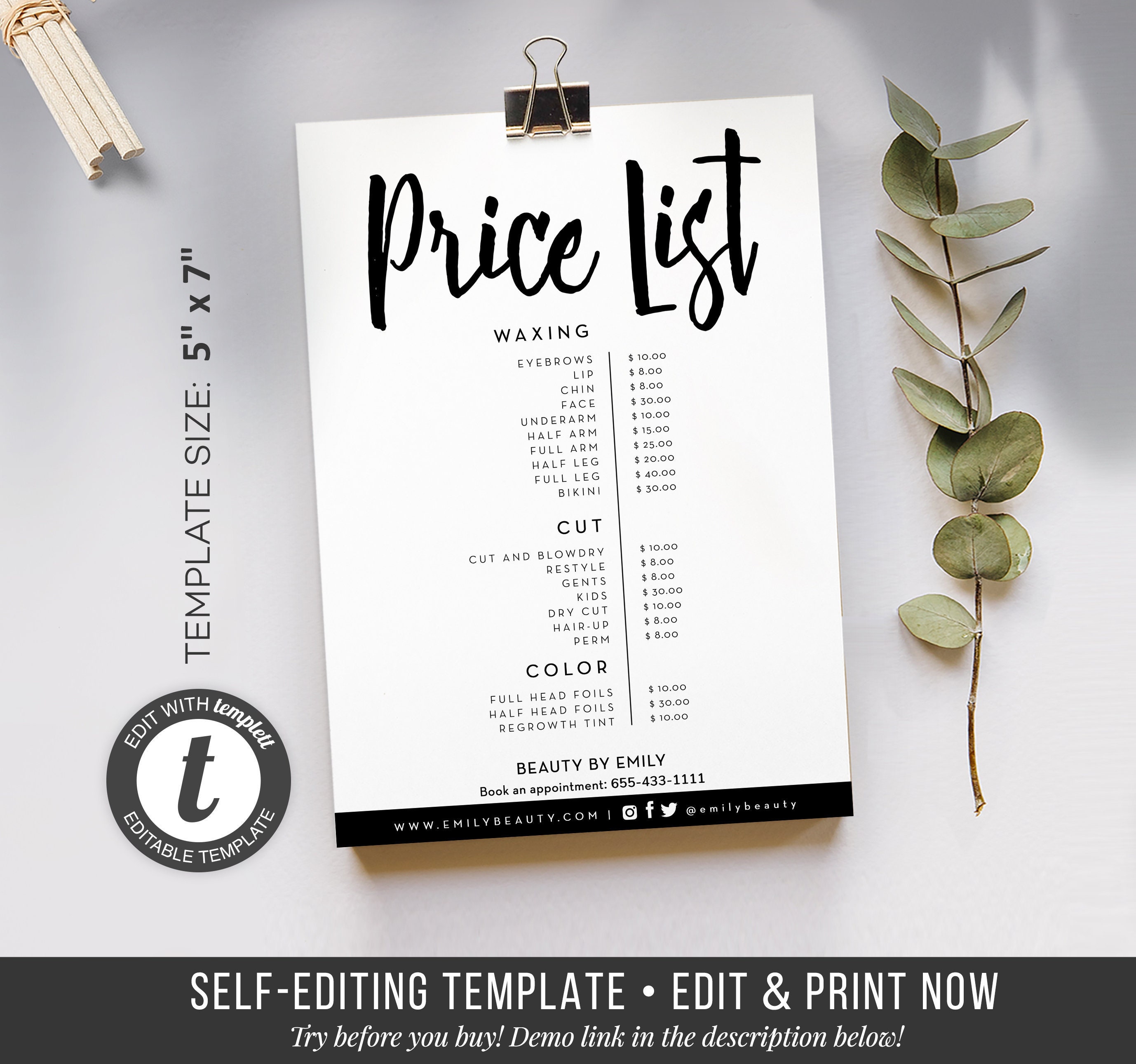 Business Price List Printable Price List Template Custom - Etsy
