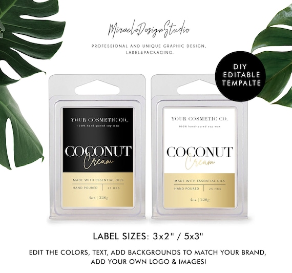 Wax Melts Label - DIY Wax Melt Label Template - Editable Product Label Design - Customizable Editable 3x2'' 5x3'' Template - Business label