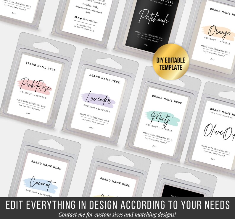 Wax Melts Label 2x3'' and 3x5'' - DIY Wax Melt Template - Editable Product Label Design - Customizable Editable Business Label Template image 6