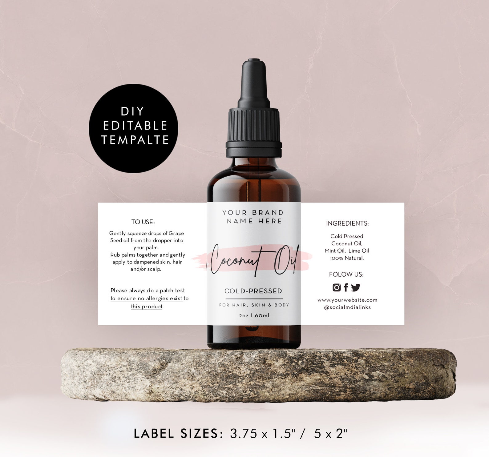 Editable Custom Product Label DIY Essential Oil Label 1oz Etsy