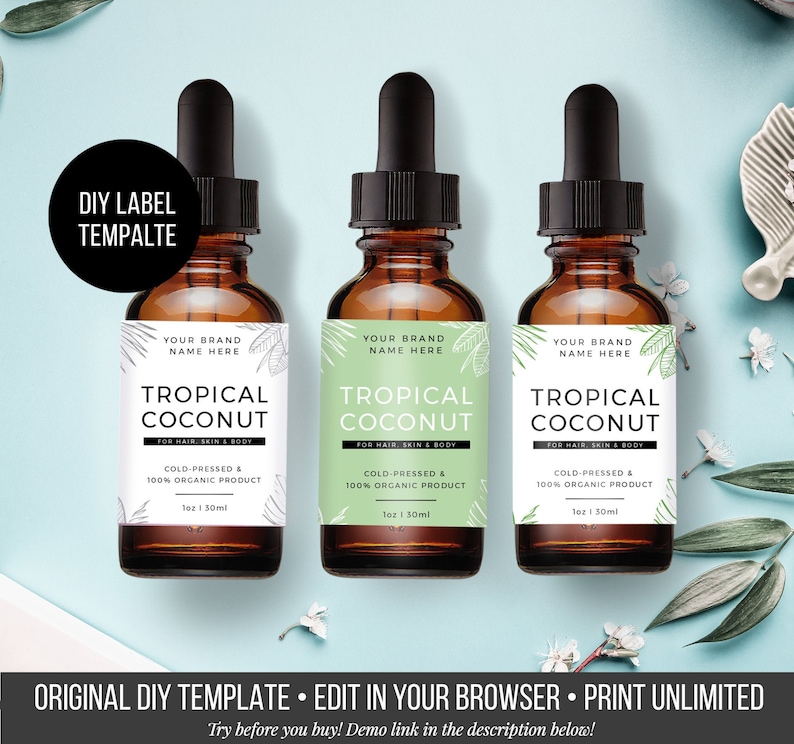 DIY Bottle Label Custom Tropical Shower Gel Label Template Etsy