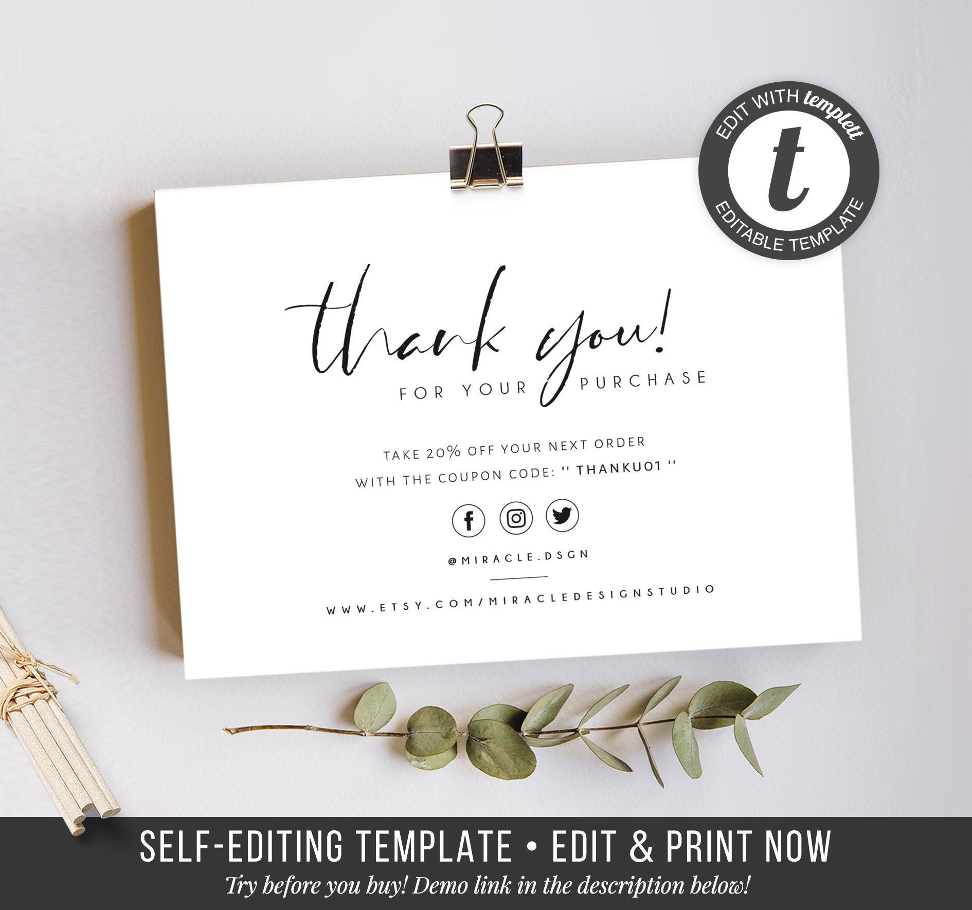 Business Thank You Cards Set Seller Card Printable - Etsy India