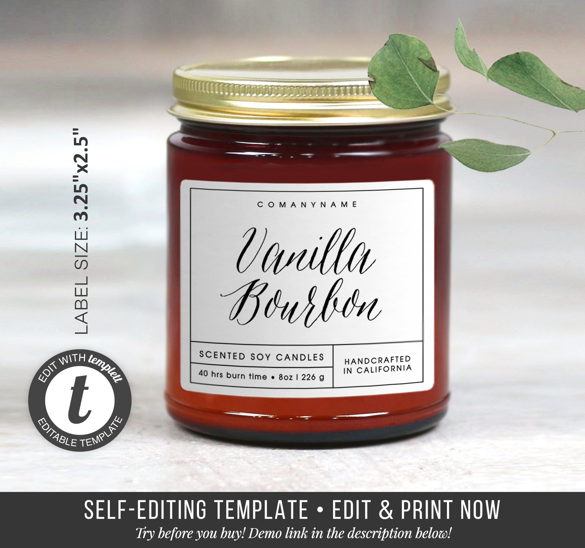 Printable Candle Labels Custom Candle Label Custom Label Design