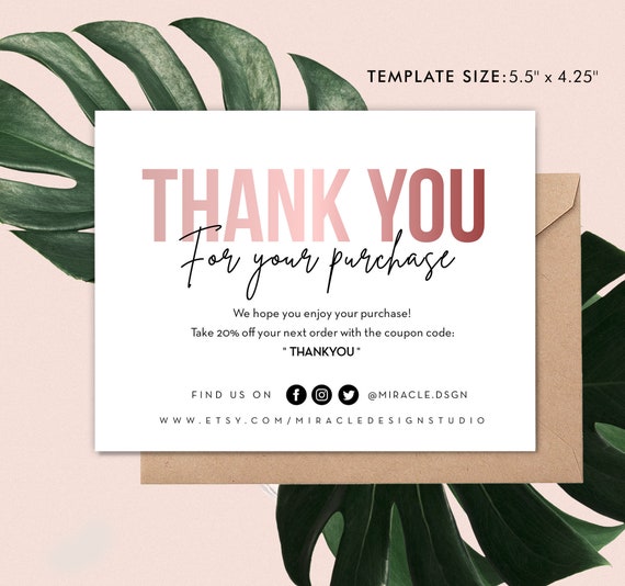 Business Thank You Card Order Inserts Template Instant Etsy