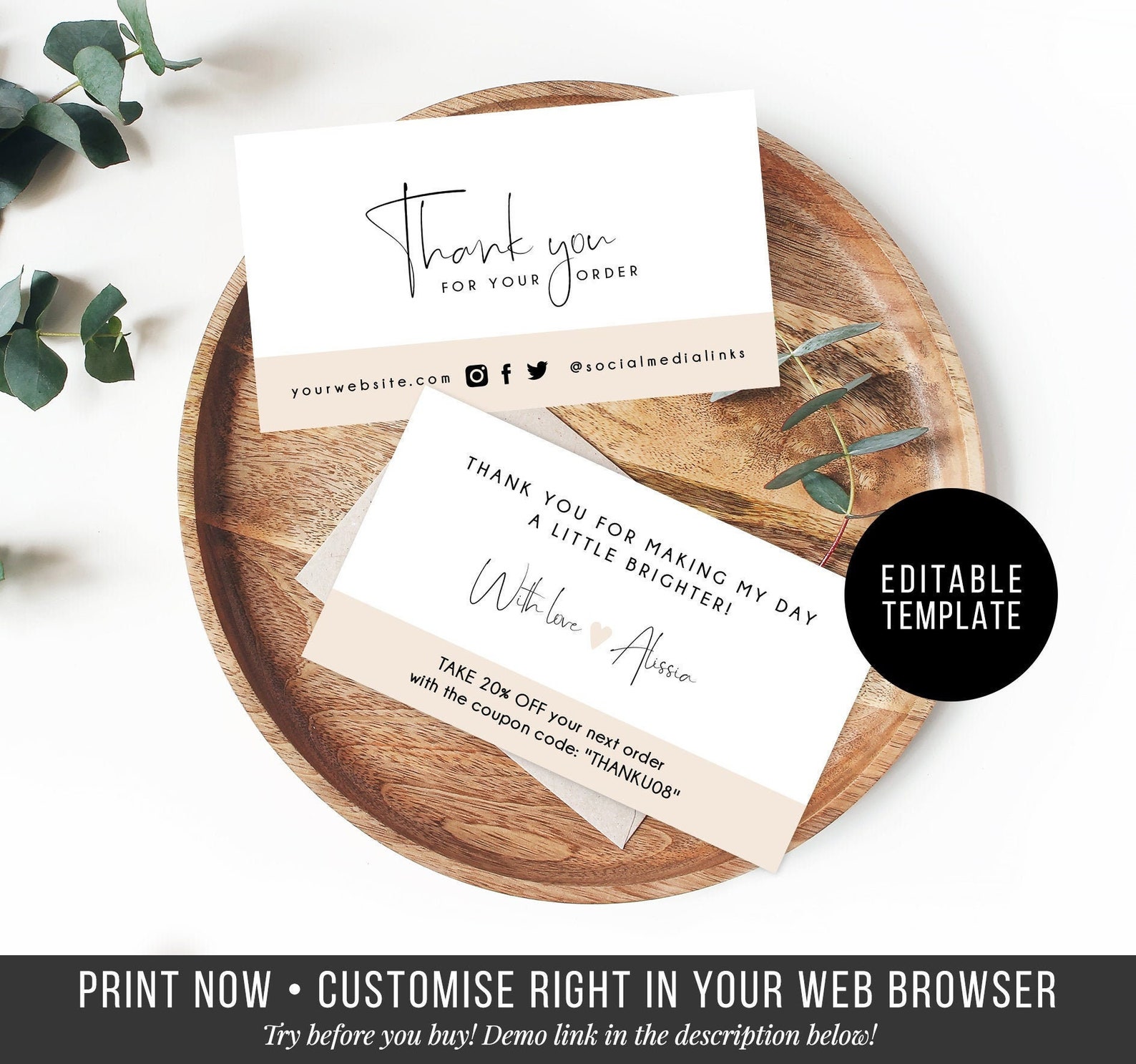 Business Thank You Card Order Inserts Template Instant Etsy
