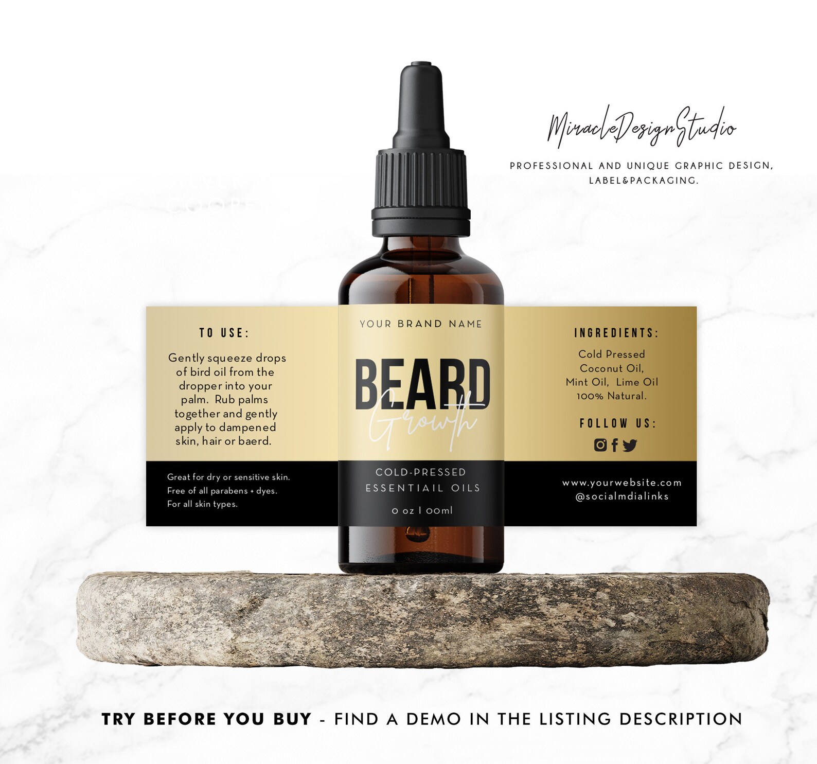 Editable Beard Oil label Customizable Beauty Label Template | Etsy
