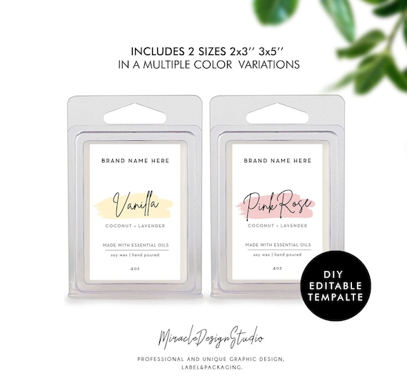Wax Melts Label 2x3'' and 3x5'' - DIY Wax Melt Template - Editable Product Label Design - Customizable Editable Business Label Template