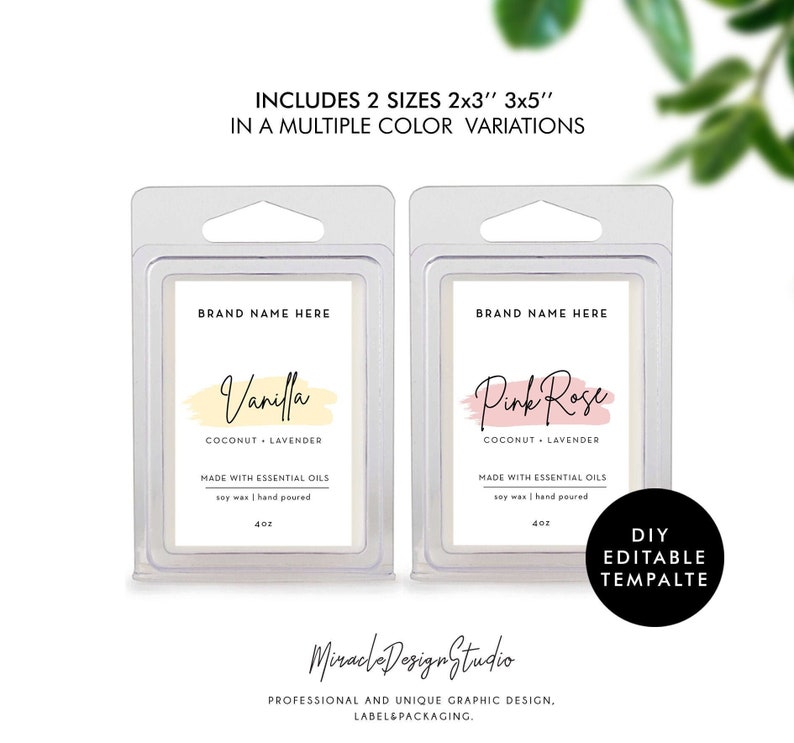 Wax Melts Label 2x3'' and 3x5'' - DIY Wax Melt Template - Editable Product Label Design - Customizable Editable Business Label Template image 1