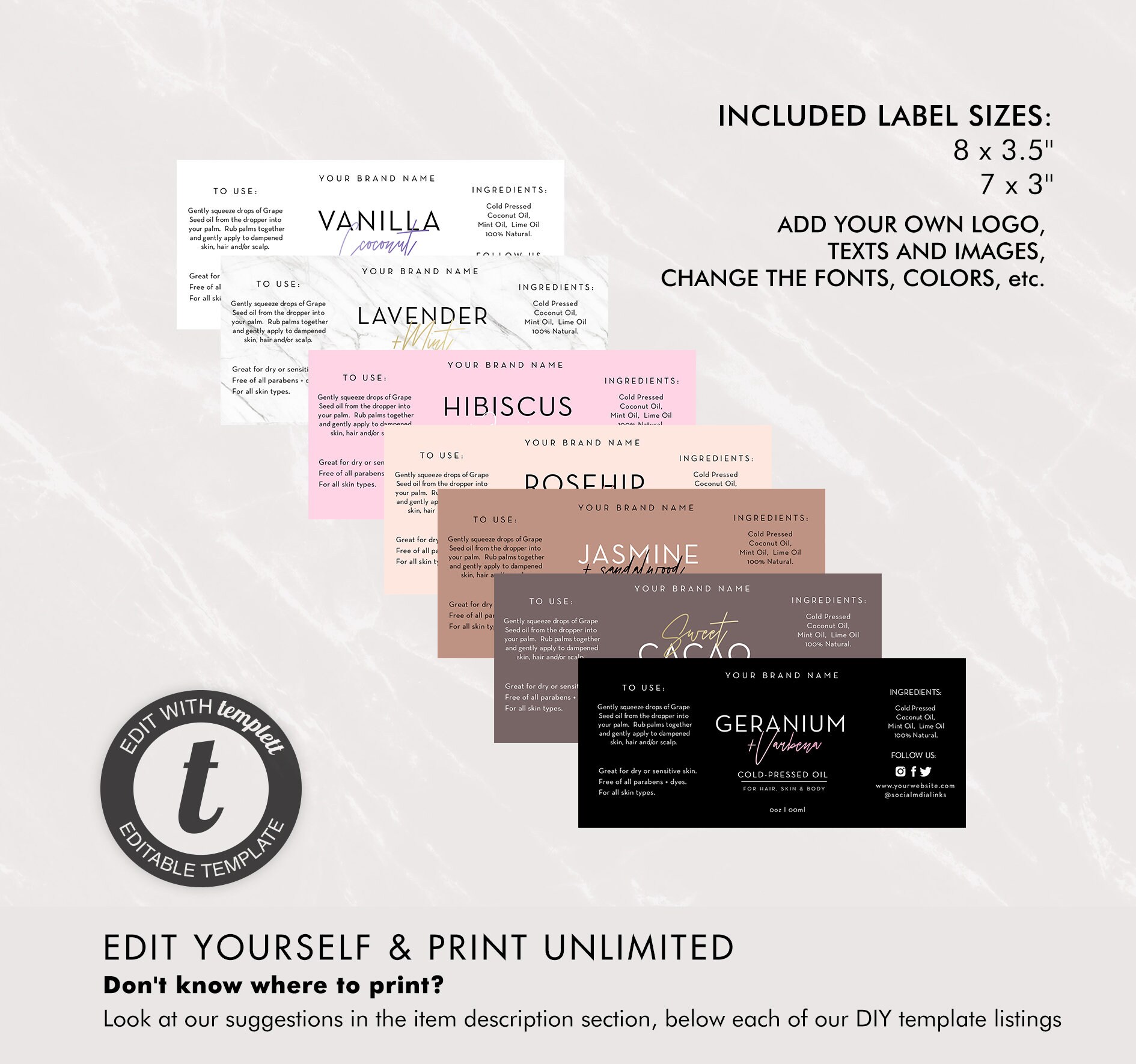 DIY Bottle Label Template, Editable Boston Round Labels, 8 Oz, 16 Oz ...