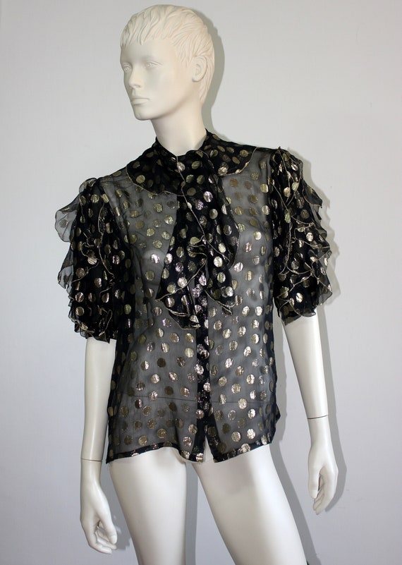 Vintage LOUIS FERAUD black silk sheer organza meta