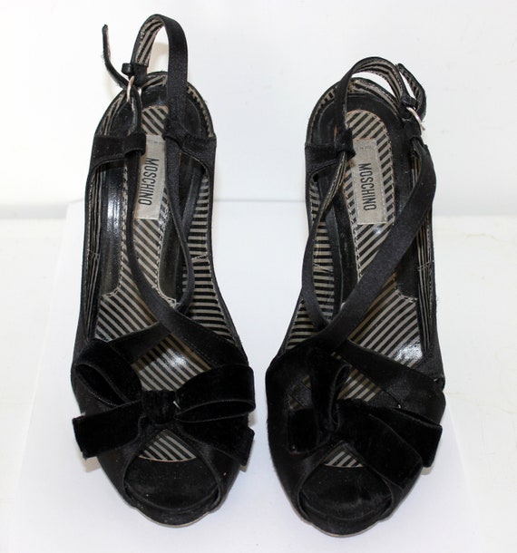 Vintage Moschino Black Satin Velvet Pumps Heels Ev