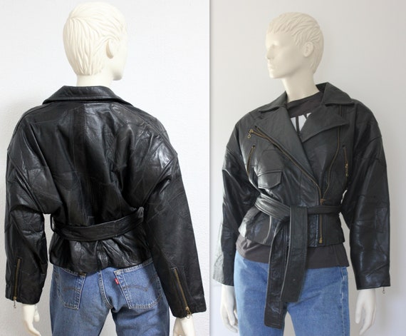 Vintage women's leather slices patchwork biker avi