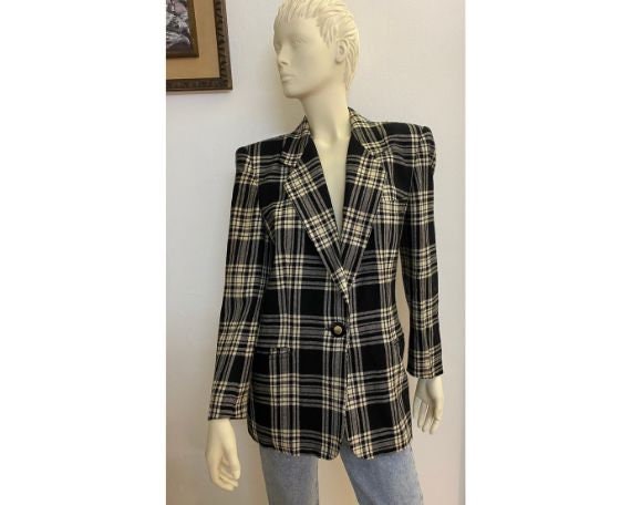 Escada Vintage Women's Wool Plaid Check Blazer Bl… - image 1