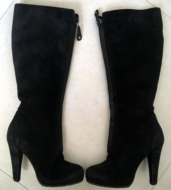 Vintage Gucci black winter suede high heels boots